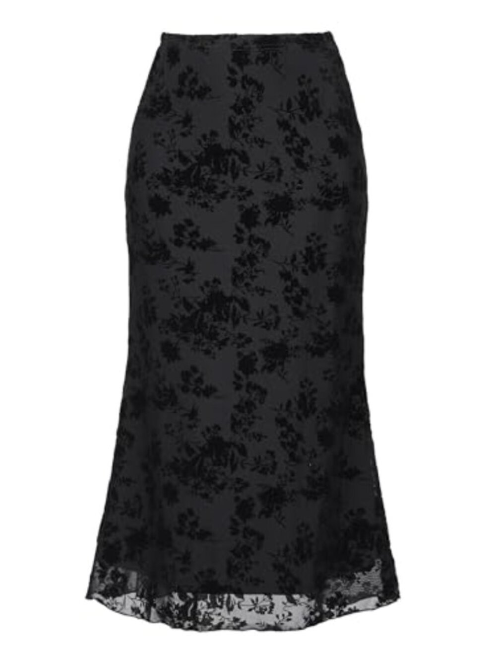 Mesh Fishtail Skirt Women Floral Mermaid Midi High Waist Stretchy